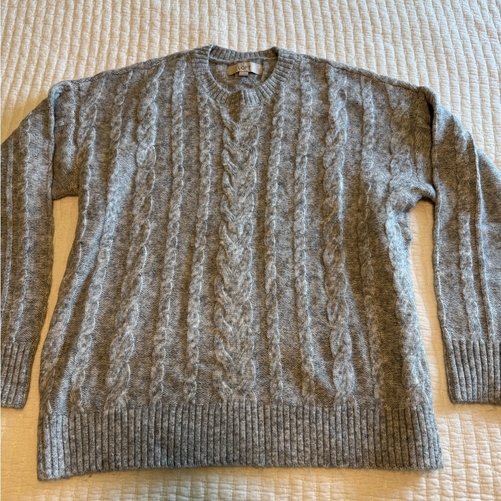 LOFT Women’s Cable Knit Crewneck Sweater - Gray
